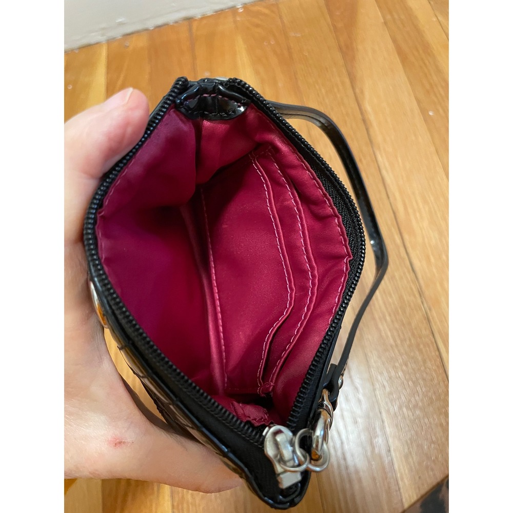 Coach Black Quilted Patent Leather Wristlet Zip Clutch Wallet Silver Logo Bag - Picture 4 of 4